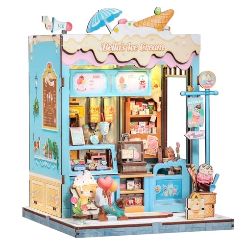 Cutefun Book Nook Kit - Miniatur Haus Bausatz mit LED-Beleuchtung - Kreatives DIY Modellbau Puzzle für Bücherregal Deko, Einzigartiges Geschenk für Puzzle-Liebhaberinnen(Bella‘s Ice Cream) von Cutefun