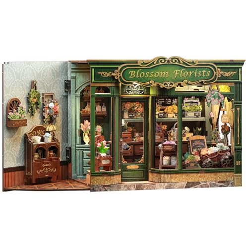 Cutefun Book Nook Kit – für Erwachsene DIY Puppenhaus Miniatur Holz Haus Modellbausatz mit LED,3D Puzzle & Buchstütze mit Staubschutzhülle | Bücherregal Bücherecke Deko Geschenk von Cutefun