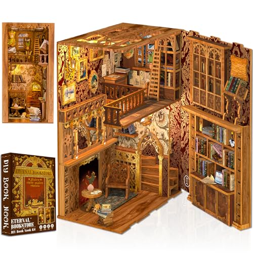 Cutefun Book Nook Puppenhaus Kit,DIY Miniatur Puppenhaus Bücherecke Bibliothek Häuser Modellbausätze mit LED Leuchten Bücherregal Dekor,Eternal Bookstore(YS05) von Cutefun