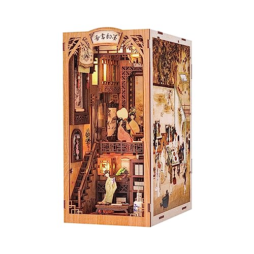 Cutefun DIY Book Nook Kit, Miniatur Puppenhaus Kit, Bookshelf Decor, Bücherecke, 3D Wooden Puzzles Modellbausätze mit LED Leuchten und Einsteckbar Staubschutzplatte, Ink Rhyme Bookstore von Cutefun
