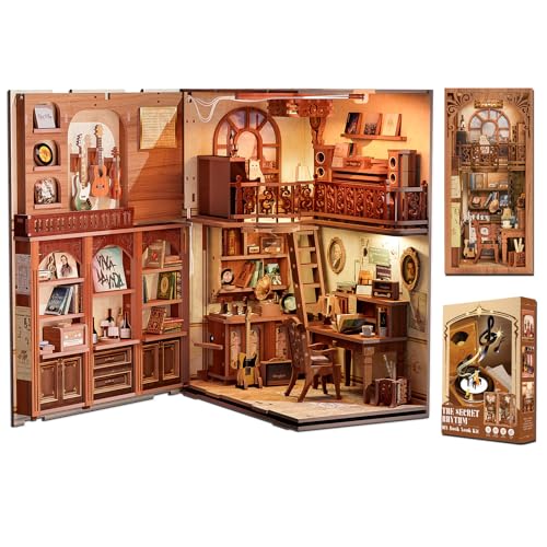 Cutefun Diy Book Nook Kit Miniatur Puppenhaus Holz Bookshelf Bibliothek Diagon Alley Library Art Modellbausätze mit LED-Licht(SZ03) von Cutefun