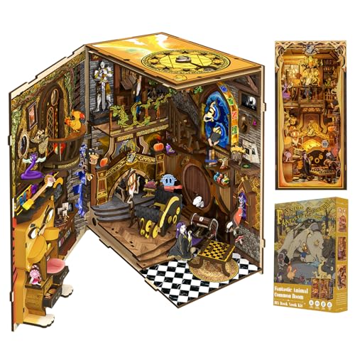 Cutefun DIY Book Nook - Puppenhaus Kitaus Holz mit Staubschutzhülle,DIY Miniatur Puppenhaus Bücherecke Bibliothek Häuser Modellbausätze mit LED Leuchten Bücherregal Dekor,Fantastic Animal Common Room Cutefun DIY Book Nook - Puppenhaus Kitaus Holz mit Staubschutzhülle,DIY Miniatur Puppenhaus Bücherecke Bibliothek Häuser Modellbausätze mit LED Leuchten Bücherregal Dekor,Fantastic Animal Common Room von Cutefun