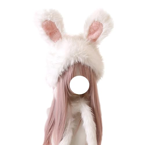 Cuteighteen Lolita Kawaii Fluffy Bunny Hut Frauen Niedlich Lustige Hasenohren Beanie Plüsch Winter Cap Ostern Kostüm Zubehör (Weiß) von Cuteighteen