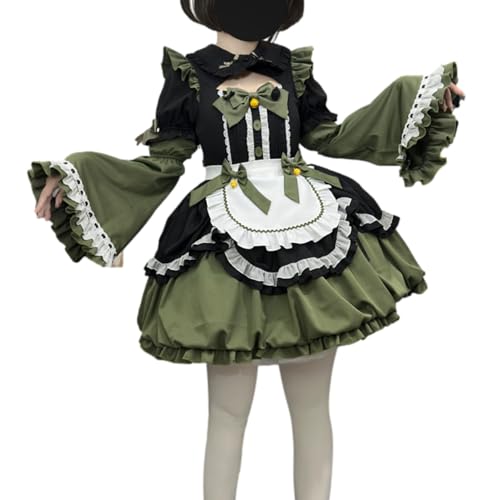 Cuteighteen Lolita Prinzessinnenkleid für Damen, Kawaii-Schleife, Dekor, Schürze, Dienstmädchen-Outfit, ausgefallenes Anime-Party, Cosplay-Kostüm (grün, klein) von Cuteighteen