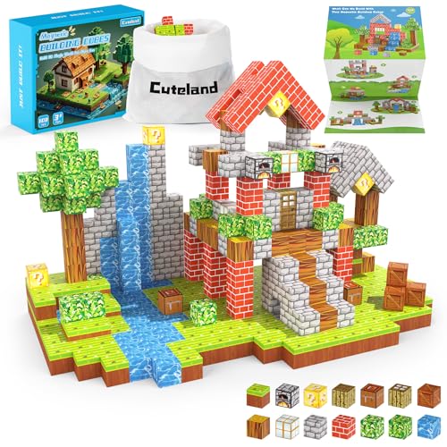 Cuteland Magnetblöcke 2.5cm Magnetische Bausteine Bauen Spielzeug ab 5 6 7 8 9 Jahre Jungen Ostern Geschenk für Kinder Jungen und Mädchen (108pcs 2.5cm Aus dem Wald) von Cuteland
