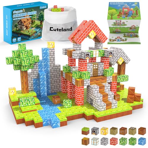 Cuteland Magnetische Bausteine Bauen Spielzeug ab 5 6 7 8 9 Jahre Jungen Ostern Geschenk für Kinder Jungen und Mädchen (108pcs 2.0cm Aus dem Wald) von Cuteland