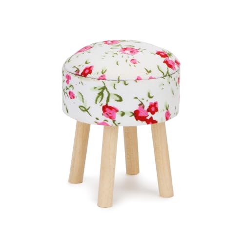 Puppenhaus-Hocker, Miniatur, rund, gepolstert, Maßstab 1:12, Holzhocker, Ornament, Puppenhaus, Einrichtungszubehör, Mini-Szenenmöbel (Rose) von Cutemini