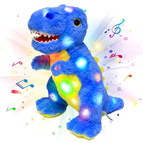 Cuteoy Blauer Dinosaurier LED Musikalisches Plüschtier Leuchtend Singender Plüsch T-Rex Schlaflied Plüschies Geburtstag Weihnachten Spielzeug Geschenke für Kinder Kleinkind Mädchen von Cuteoy