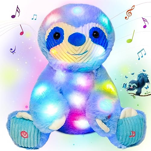 Cuteoy Blue Sloth LED Musical Stuffed Animal Light up Singing Plush Adjustable Volume Lullaby Plushies Birthday Christmas Toy Gifts for Kids Toddler Girls, 13“ von Cuteoy