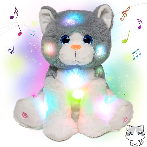 Cuteoy Kitty LED musikalische Plüschtier Licht bis singen Plüsch Katze einstellbare Lautstärke Schlaflied Plüsch Geburtstag Weihnachten Spielzeug Geschenke für Kinder Kleinkind Mädchen, 10,5“ von Cuteoy