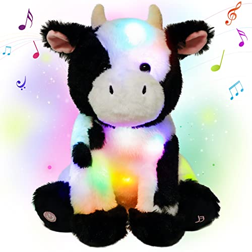 Cuteoy Kuh LED Musikalische Plüschtier Licht nach Oben Singen Plüsch Einstellbare Lautstärke Lullaby Plüschies Geburtstag Weihnachten Spielzeug Geschenke für Kinder Kleinkind Mädchen, 13“ von Cuteoy