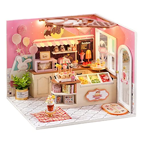 Cuteroom DIY Holzpuppen Haus Handwerk Miniatur Kit-Boy Schlafzimmer Modell & alle Möbel (Happiness Ice Cream Shop) von CUTEROOM