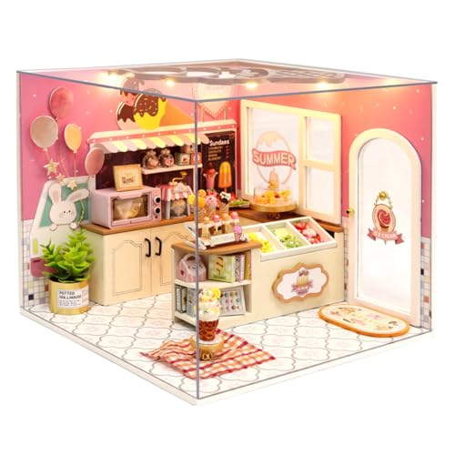 CUTEROOM DIY Holzpuppen Haus Handwerk Miniatur Kit-Boy Schlafzimmer Modell & alle Möbel (Happiness Ice Cream Shop) von CUTEROOM