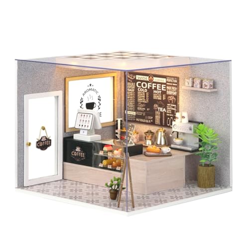 CUTEROOM DIY Holzpuppen Haus Handwerk Miniatur Kit-Boy Schlafzimmer Modell & alle Möbel (Leisurely Coffee Shop) von CUTEROOM