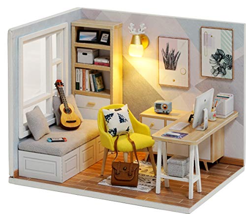 CUTEROOM DIY Miniatur Puppenhaus Kits Handwerk Holz Puppenhaus Modell Kits mit LED-Licht und Katzenmodell von CUTEROOM