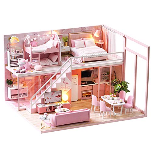 CUTEROOM DIY Miniatur Puppenhaus Kits mit Möbeln, Hölzernes Puppenhaus-Kit mit Musik-Bewegung und LED Lichter von CUTEROOM