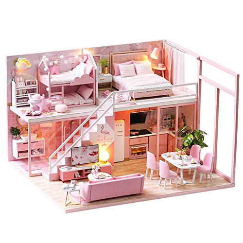 Cuteroom DIY Miniatur Puppenhaus Kits mit Möbeln,DIY hölzernes Puppenhaus-Kit mit Musik-Bewegung und LED Lichter von CUTEROOM