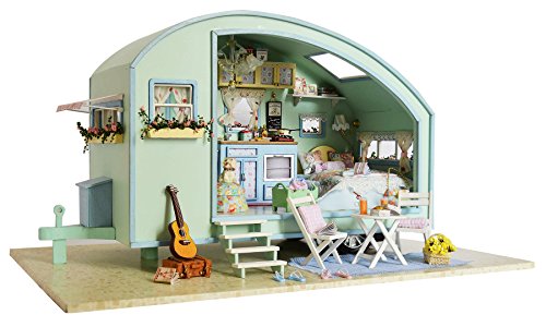 CUTEROOM Holz-Puppenhaus zum Zusammenbasteln, Miniatur-Set, Wohnwagen & Möbel von CUTEROOM