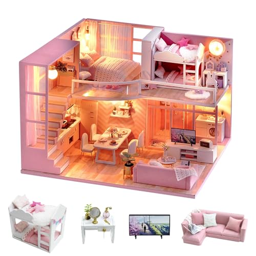 CUTEROOM Miniatur Puppenhaus aus Holz mit Möbeln & Musik – Kreatives Spielhaus für Kinder (Mädchen & Jungen) von CUTEROOM