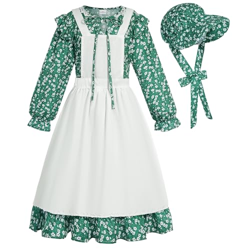 Cuteshower Colonial Wiesenkostüm für Mädchen mit Hut, Grün, 9-10 Jahre von Cuteshower