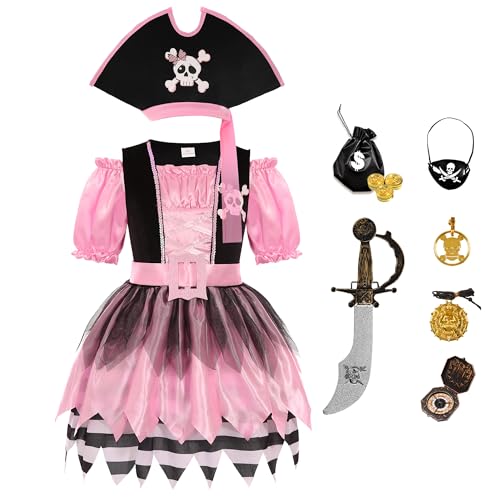 Cuteshower Piratenkostüm für Mädchen - rosa Piratenkleid - Halloween (7-9 Jahre) von Cuteshower