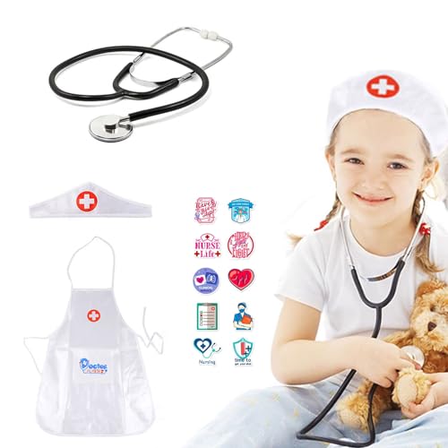 Arztkoffer Kinder Spielset,Doktorkoffer Kinder Mit Stethoskop Kinderschürze,Kinder Stethoskop,Spielzeug Stethoskop,Metall Stethoskop Kinder,Funktionsfähiges Stethoskop Spielzeug für Rollenspiel von Cutiolly