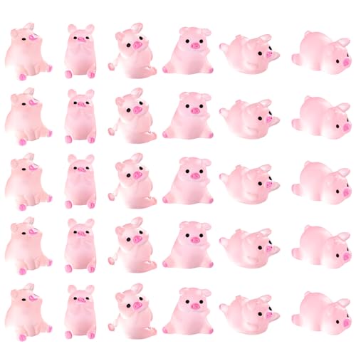 CutitiUU 30 Stück Harz Glow-in-The-Dark kleines Tier Mikro-Landschaftsornament,Harz Glow-in-The-Dark Schwein Mikro-Landschaft Ornament,Kuchendekoration,Landschaftsdekorationen (Rosa Schwein) von CutitiUU