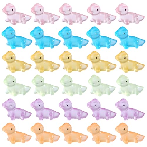 CutitiUU 30 Stück Harz Glow-in-The-Dark kleines Tier Mikro-Landschaftsornament,Mikro-Landschaftsornament aus Harz, das im Dunkeln leuchtet Eidechsen,Kuchendekoration,6 Farben (Eidechsen) von CutitiUU