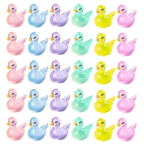 CutitiUU 30 Stück Harz Glow-in-The-Dark kleines Tier Mikro-Landschaftsornament,Mikro-Landschaftsornament aus Harz, das im Dunkeln leuchtet Schwan,Kuchendekoration,6 Farben (Schwan) von CutitiUU