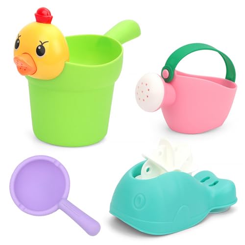 CutitiUU 4 Stück Strand Sandspielzeug für Kinder,Badespielzeug Baby ab 1 2 3 4 Jahre,Set beinhaltet: Eimer/Wal-Wasserauto/Sprinkler/Wasserlöffel,Badespielzeug Baby,Sandkasten Spielzeug (Ente) von CutitiUU