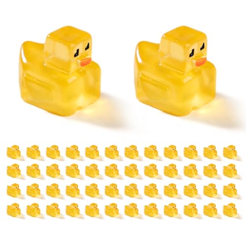 CutitiUU 50 Stück Mini Glow-in-The-Dark Checkered Square Yellow Duck,Mini Axolotl Harz Figuren Kleine,Harz Glow-in-The-Dark kleines Tier Mikro-Landschaftsornament,für Aquarium, Puppenhaus von CutitiUU