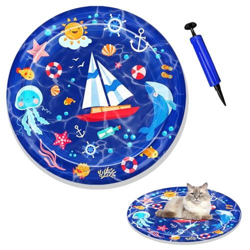 CutitiUU Wasserspielmatte für Katzen, PVC, für den Sommer, aufblasbar, Segelboot mit kostenloser Pumpe, Wassersensor, Spielmatte für Katzen, Hunde, kühlende Katze, rund, Baby-Sensor, 65 cm CutitiUU Wasserspielmatte für Katzen, PVC, für den Sommer, aufblasbar, Segelboot mit kostenloser Pumpe, Wassersensor, Spielmatte für Katzen, Hunde, kühlende Katze, rund, Baby-Sensor, 65 cm von CutitiUU