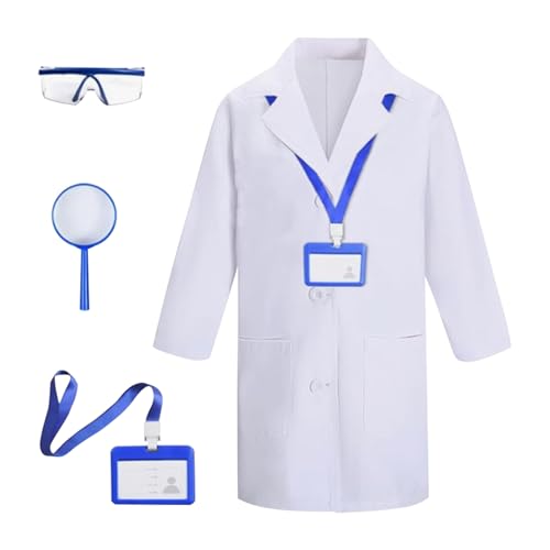 CutitiUU Wissenschaftler-Kostüm für Kinder, 4-teilig, verrückter Wissenschaftler-Kostüm, Set für Kinder, Arzt- und Wissenschaftler-Kostüm-Set mit Laborkittel, Brille, Ausweis und Lupe CutitiUU Wissenschaftler-Kostüm für Kinder, 4-teilig, verrückter Wissenschaftler-Kostüm, Set für Kinder, Arzt- und Wissenschaftler-Kostüm-Set mit Laborkittel, Brille, Ausweis und Lupe von CutitiUU