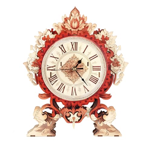 Cutywood 3D Holzpuzzle Erwachsene, 3D Puzzle Flammenblume Uhr mit Römischen Ziffern, DIY Holzpuzzle Modellbausatz für Dekorationen, Geschenk für Familie und Freunde (24,5cm*30cm) von Cutywood
