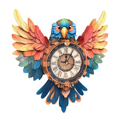 Cutywood 3D Holzpuzzle Erwachsene, 3D Puzzle Papagei Uhr mit Römischen Ziffern, DIY Holzpuzzle Modellbausatz für Dekorationen, Geschenk für Familie und Freunde (33,5cm*35cm) von Cutywood