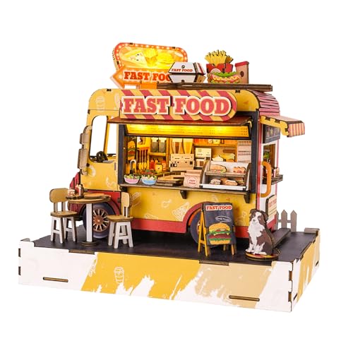 DIY Miniaturhaus Bausatz (Fastfood Truck) Winzige Puppenhaus Bausätze für Erwachsene zum Bauen, Mini-Modellbausätze mit LED, Holz Bastelpuzzles, Geburtstagsgeschenke für Freunde Familie von Cutywood