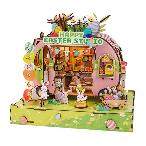 DIY Miniaturhaus Bausatz (Ostereier Truck) Winzige Puppenhaus Bausätze für Erwachsene zum Bauen, Mini-Modellbausätze mit LED, Holz Bastelpuzzles, Geburtstagsgeschenke für Freunde und Familie von Cutywood