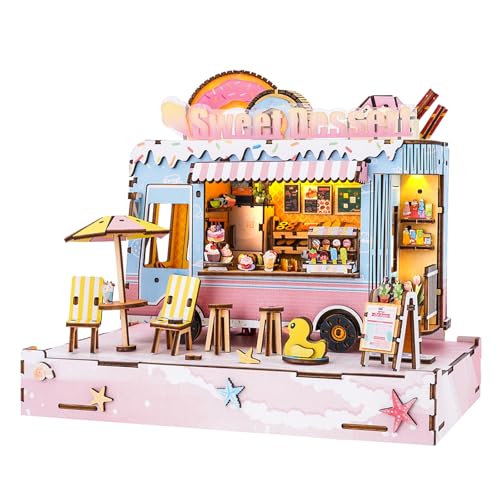 DIY Miniaturhaus Bausatz (Süßspeisen Truck) Winzige Puppenhaus Bausätze für Erwachsene zum Bauen, Mini-Modellbausätze mit LED, Holz Bastelpuzzles, Geburtstagsgeschenke für Freunde und Familie von Cutywood
