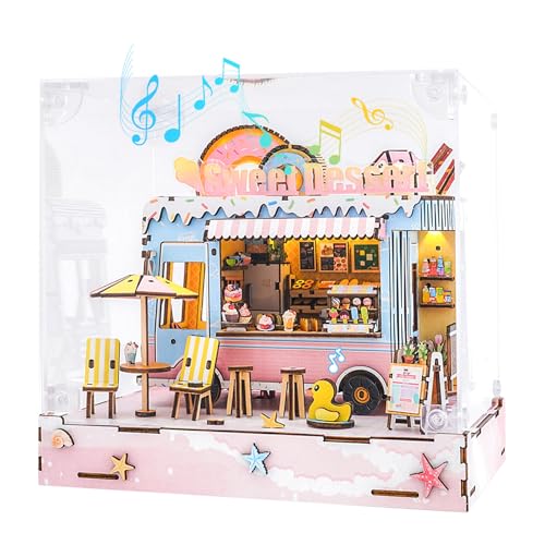 DIY Miniaturhaus Bausatz (Süßspeisen Truck) Winzige Puppenhaus Bausätze für Erwachsene zum Bauen, Mini-Modellbausätze mit LED&Spieluhr&Staubschutzhülle, Holz Bastelpuzzles, Geschenke für Familie von Cutywood