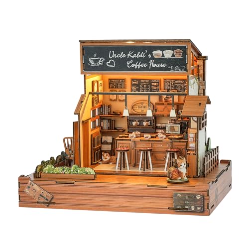 DIY Miniaturhaus Bausatz (Vintage Café) Winzige Puppenhaus Bausätze für Erwachsene zum Bauen, Mini-Modellbausätze mit LED, Holz Bastelpuzzles, Geburtstagsgeschenke für Freunde und Familie von Cutywood