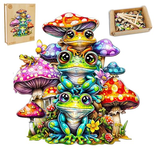 Holzpuzzle Erwachsene und Kinder, Süßer Frosch Wooden Puzzle Erwachsene (M 29 * 27.9cm 190 Teile) Jigsaw Puzzle Schöne Geschenkverpackung, Festgeschenk von Cutywood