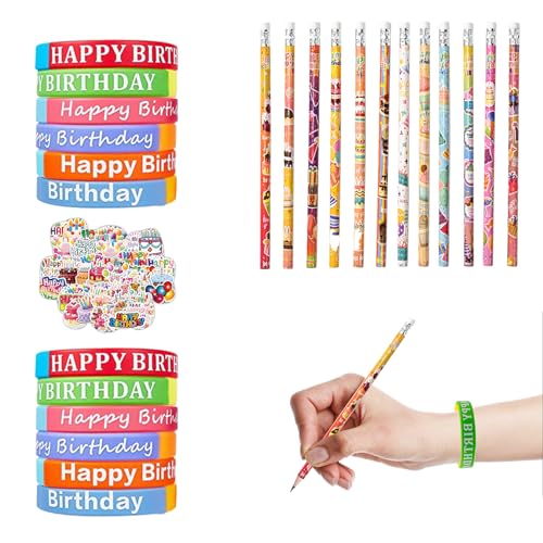 Cuyacili 100 Stück Motivationsarmbänder Kinder Happy Birthday Bleistifte Set Gummiarmbänder Silikonarmband Geburtstag Bleistift und Geburtstagsaufkleber für Kinder Schüler Lehrer Cuyacili 100 Stück Motivationsarmbänder Kinder Happy Birthday Bleistifte Set Gummiarmbänder Silikonarmband Geburtstag Bleistift und Geburtstagsaufkleber für Kinder Schüler Lehrer von Cuyacili