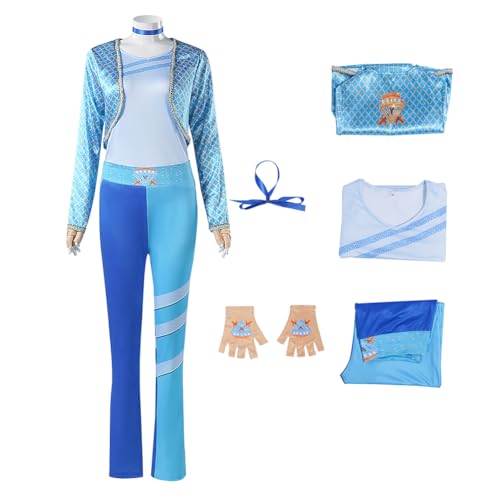 Cuzeolin Rise of Red Kostüm für Damen, blaue Jacke, Oberteil, Hose, komplettes Set, Prinzessinnen-Outfit für Erwachsene, Größe XXL von Cuzeolin