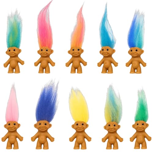 10 Trolls, 10 Stück 2,5 cm Trolls Figuren Mini Figuren für Kinder, 5 Zweifarben & 5 Einfarben Haare, Spielzeug für Kinder, Bastelprojekte, Partygeschenke von CwiZex