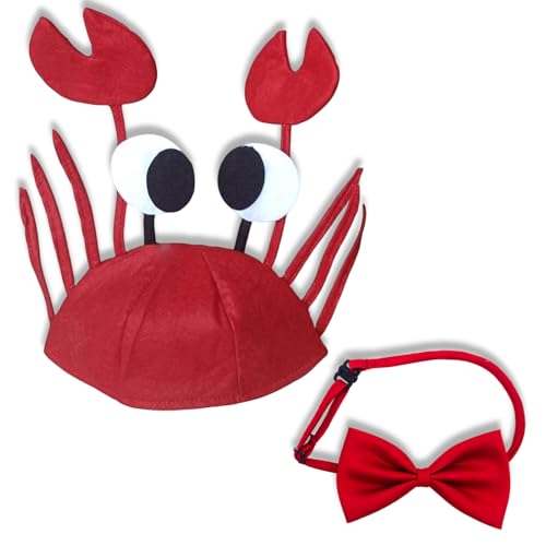 Lustige Kopfbedeckung, 2er Set Krabben Hüte mit Roter Fliege für Kinder und Erwachsene, Spongebob Kostüm, Krabbe Lustige Hüte, Witzige Kostüme für Halloween, Weihnachten, Ostern, Festival Zubehör von CwiZex