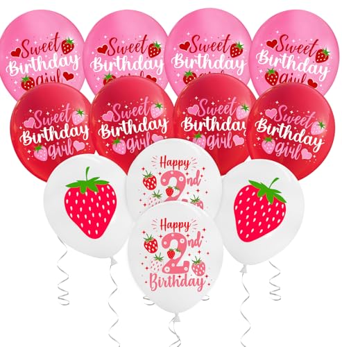 12-teiliges Erdbeer-Ballon-Set, Rot, Rosa, Weiß, 30,5 cm, Party-Dekorationen, Erdbeerparty für Mädchen, Kinder, Erwachsene, Geburtstag, Party, Hochzeit, Jahrestag, Feier, Dekorzubehör von Cxryrzhe