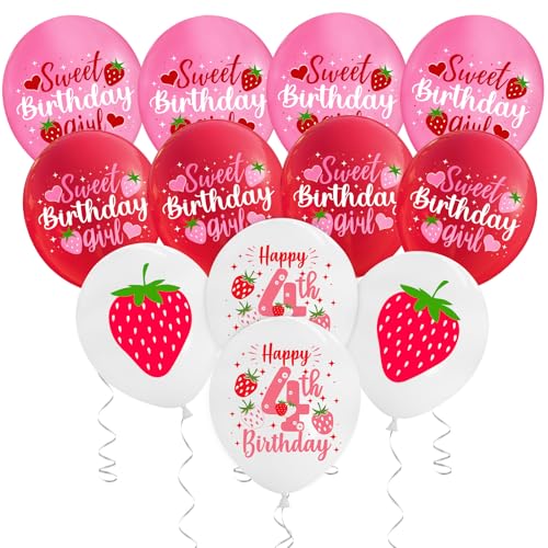 12-teiliges Erdbeer-Ballon-Set, rot, rosa, weiß, 30,5 cm, 4. Geburtstag, Partydekoration, Erdbeerparty für Mädchen, Kinder, Erwachsene, Geburtstag, Party, Hochzeit, Jahrestag, Feier, Dekorzubehör von Cxryrzhe