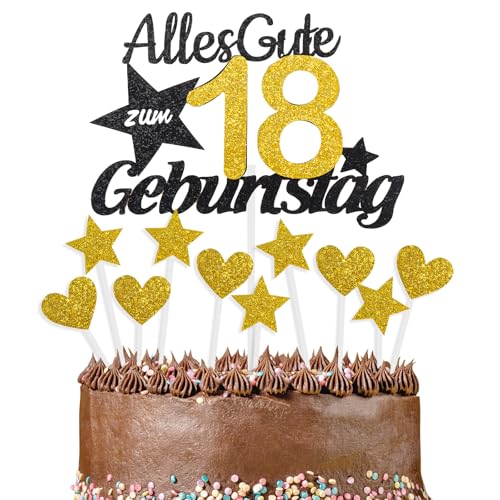 Alles Gute zum 18 Geburtstag Kuchendekoration, Gold und Schwarz, Kuchen Deko, Cake Topper 18 Jahre für Männer & Frauen Geburtstags Party Jahrestag Torte Deko Supplies von Cxryrzhe