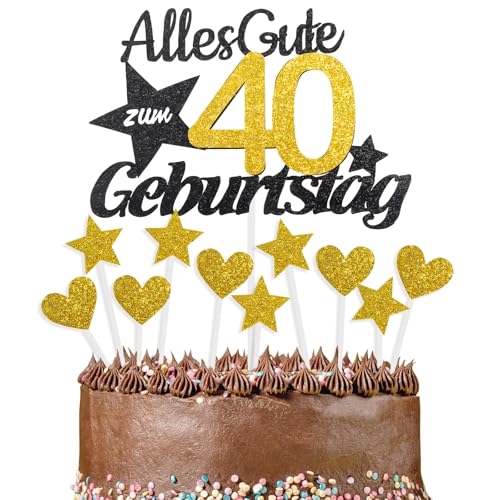 Alles Gute zum 40 Geburtstag Kuchendekoration, Gold und Schwarz, Kuchen Deko, Cake Topper 40 Jahre für Männer & Frauen Geburtstags Party Jahrestag Torte Deko Supplies von Cxryrzhe