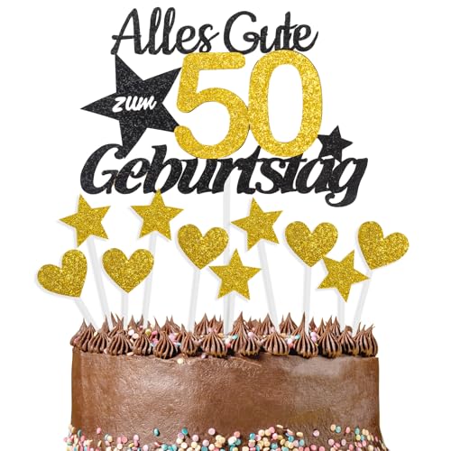 Alles Gute zum 50 Geburtstag Kuchendekoration, Gold und Schwarz, Kuchen Deko, Cake Topper 50 Jahre für Männer & Frauen Geburtstags Party Jahrestag Torte Deko Supplies von Cxryrzhe